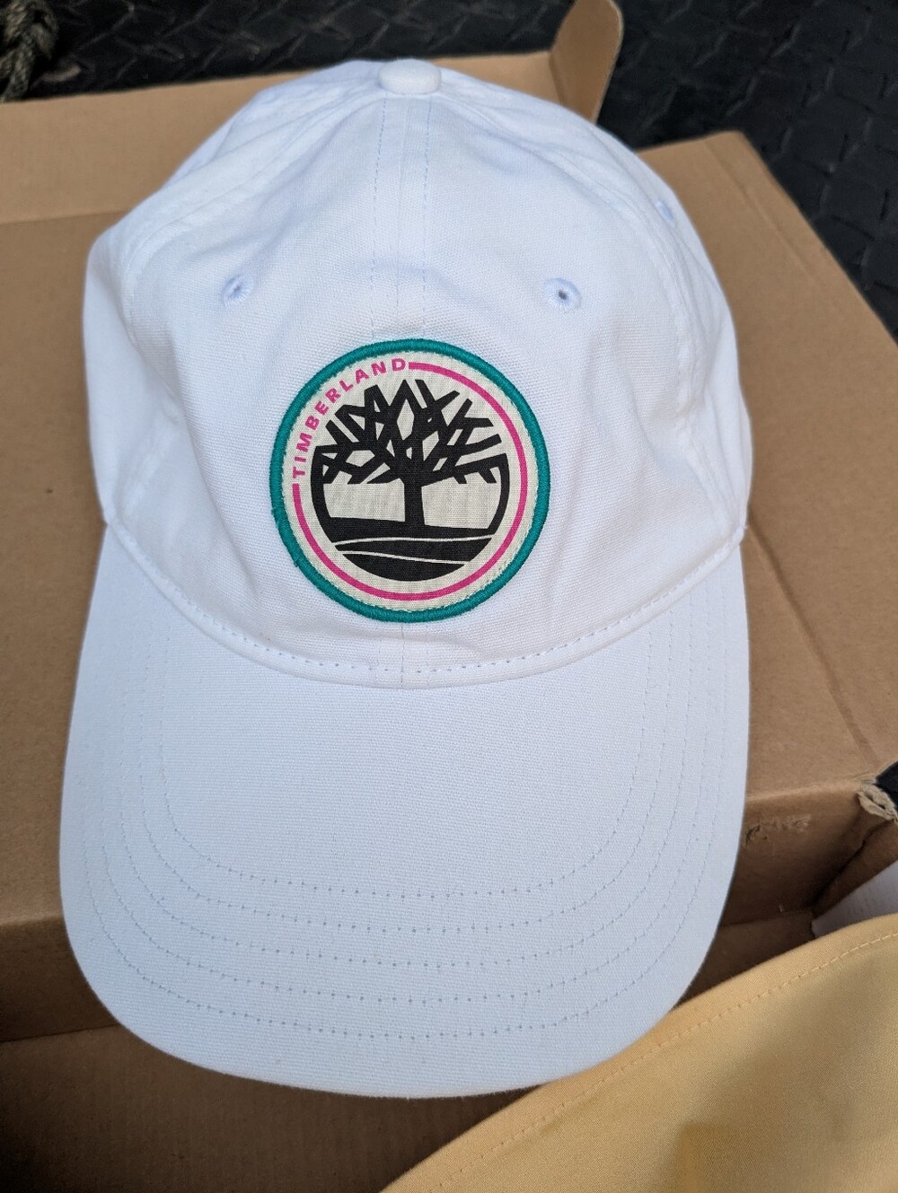TIMBERLAND Baseball Hat, White w/Patch, EUC!!!